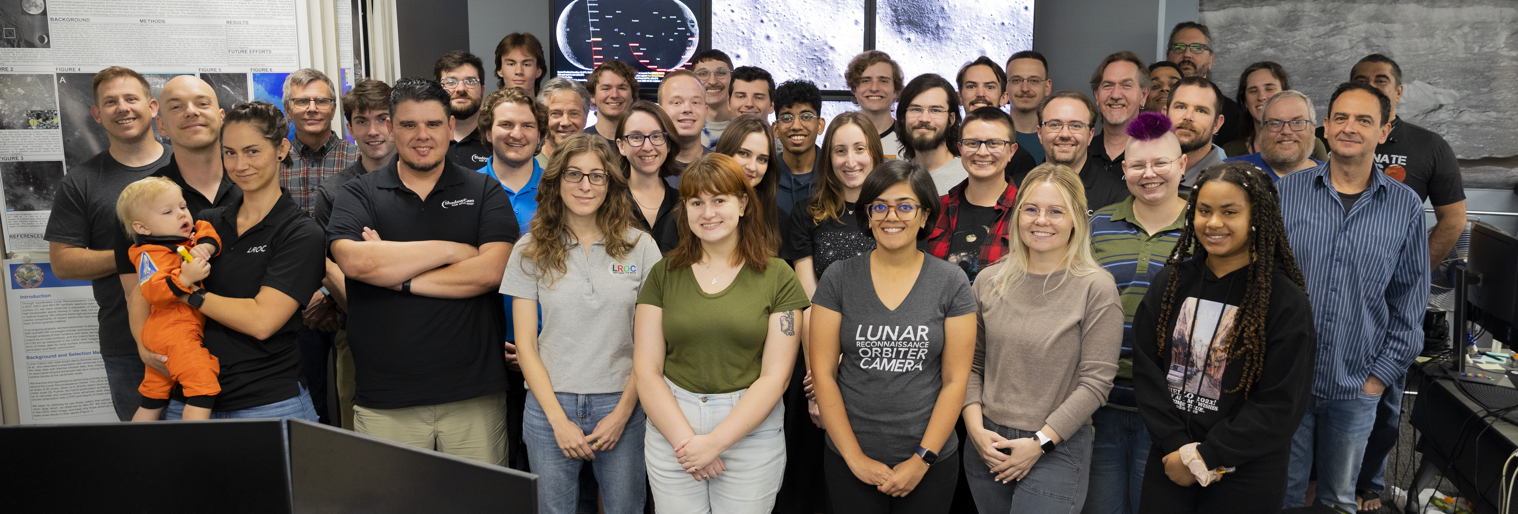 The Lunar Reconnaissance Orbiter Team standing inside the LROC Science Operations Center, 2022.