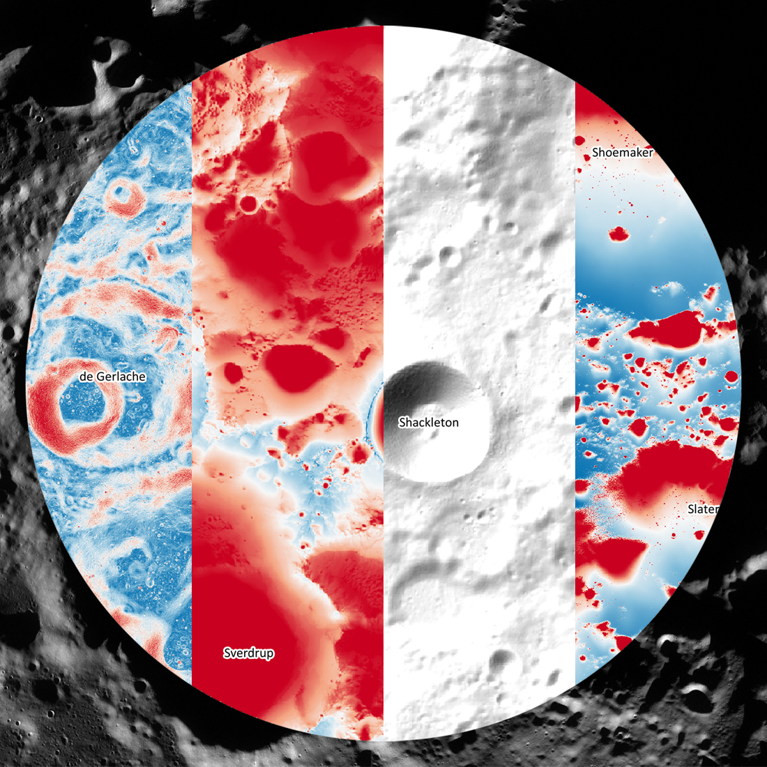Picture of 4 different lunar maps using LROC data