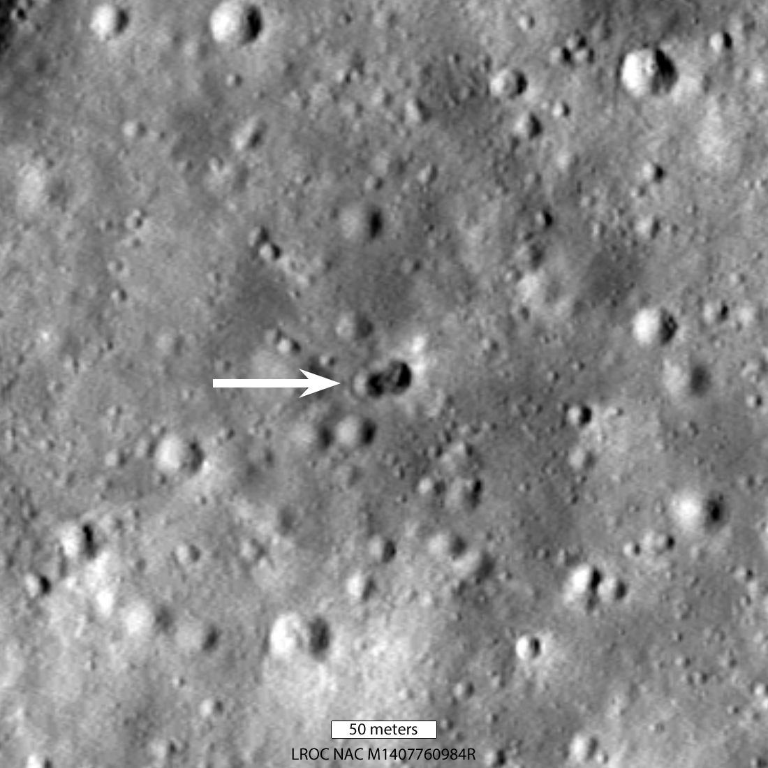 Double crater formed by impact of rocket body