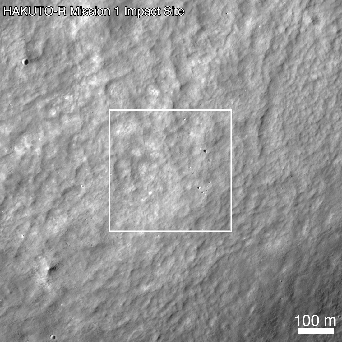   HAKUTO-R Mission 1 Lunar Lander impact site, as seen by LROC the day after the attempted landing. LROC NAC image M1437131607R [NASA/GSFC/Arizon