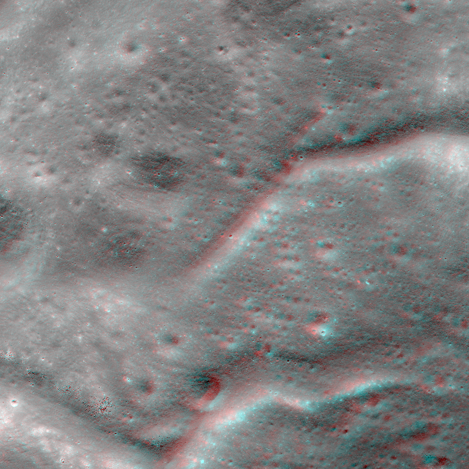 LROC NAC anaglyph image showing the fractured floor of Fenyi crater