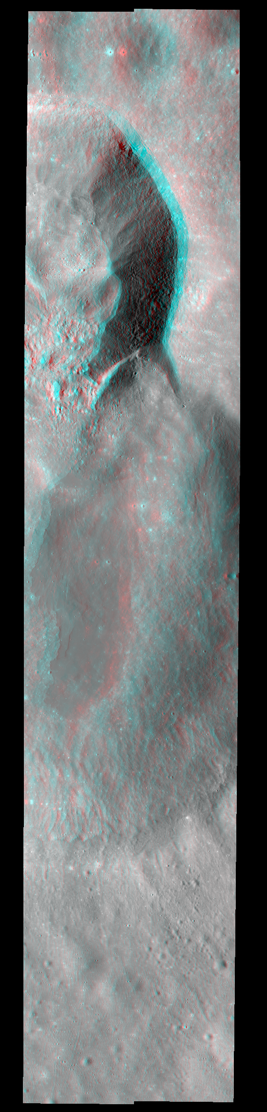 anaglyph image of Korolev X and Korolev Z