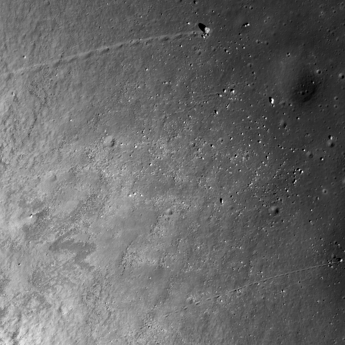 Boulder tracks on east flank of Mons Piton