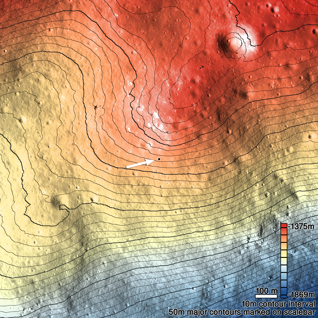 Topo map centered on new impact crater