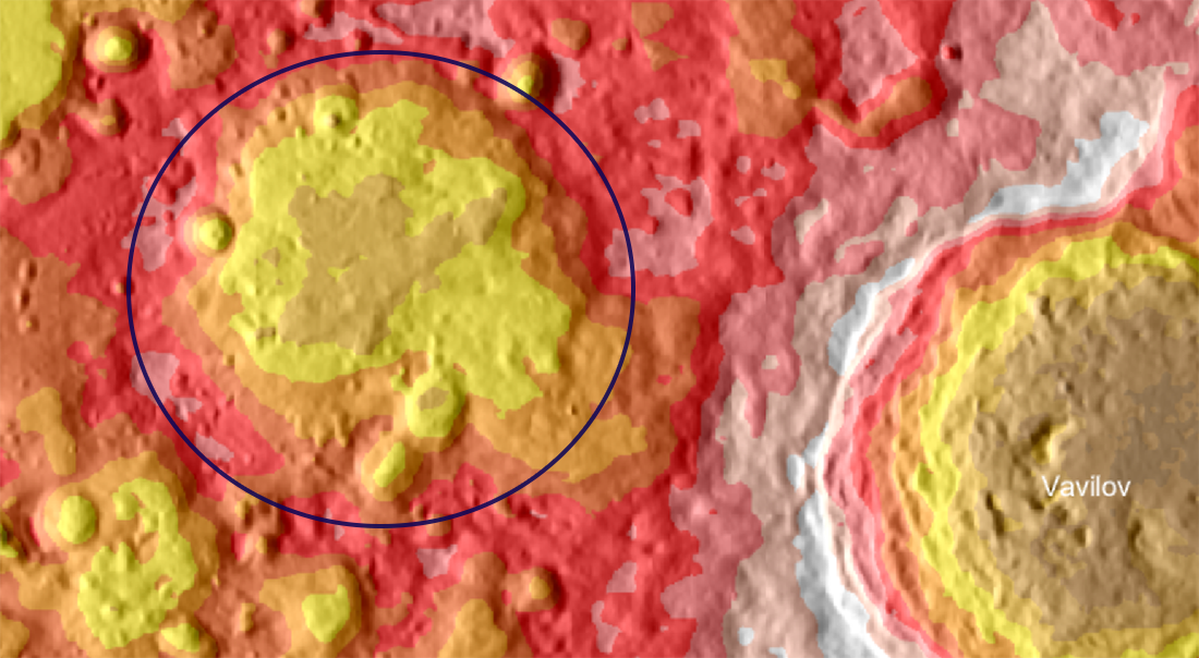 topographic view of the degraded crater