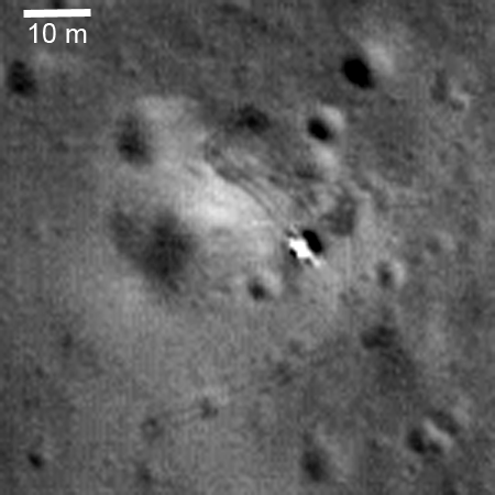 LROC NAC Image M122007650LE of the Luna 21 lander showing Lunokhod 2 rover tracks around it from 1973