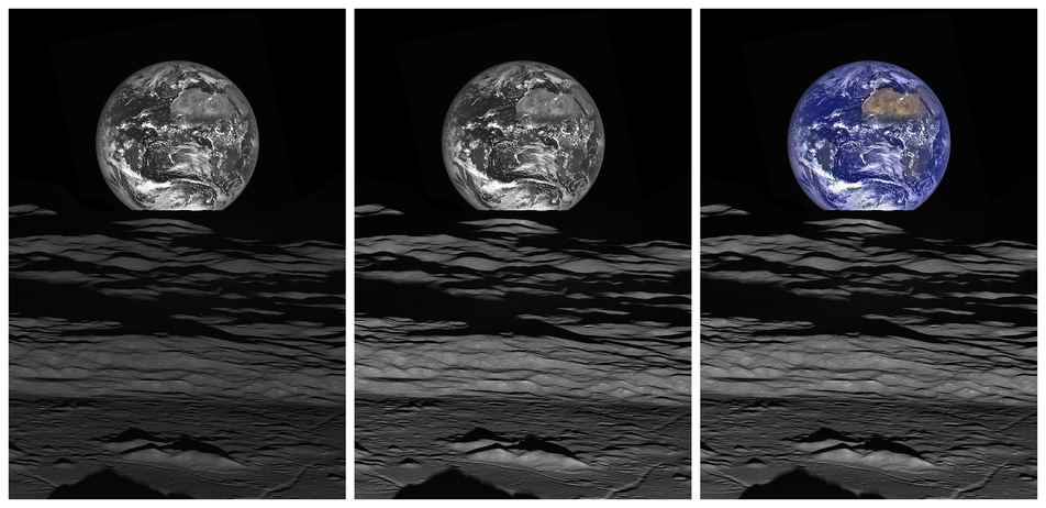Three versions of Earth Moon image